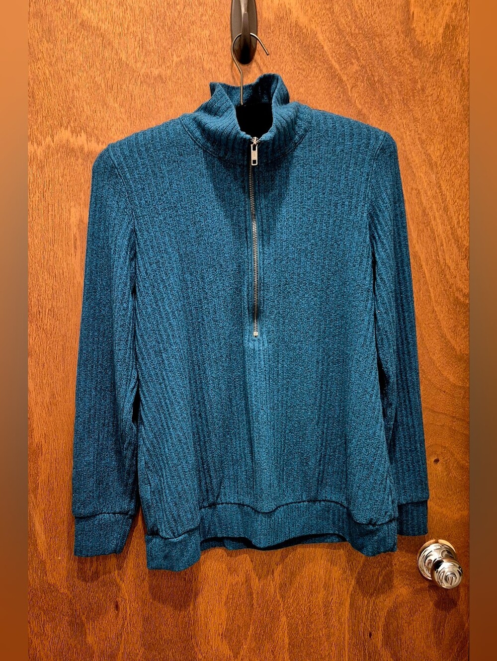 torrid Teal Ribbed Half-Zip Sweater - Picture 3 of 4